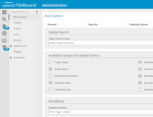 Screenshot of FileBound Admin console